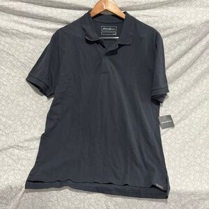 midnight navy eddie bauer men shirt size large collar and buttons short